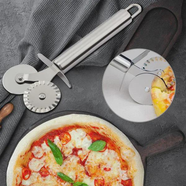 Stainless Steel Wheel Cutter Flat&Fluted Wheel Pizza Pastry Pasta Dough Cutter 