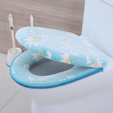 Ensemble de couverture de siège de toilette en fleur en deux pièces hiver chaud fermeture à glissière en cuir tapis de salle de bains imperméable tapis de toilette WC