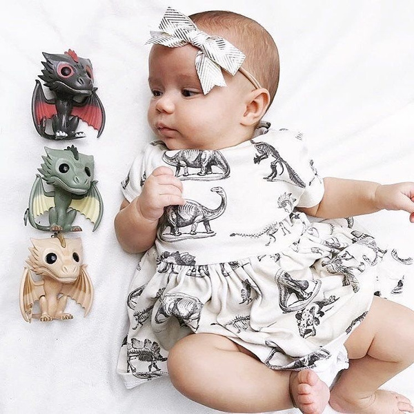 Infant Toddler Kids Baby Girls Animal Half Sleeve Dinosaur Dress Outfits Clothes 0 4Years