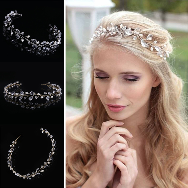Pearls Wedding Hair Vine Crystal Bridal Accessories Diamante Headpiece 1 Piece