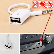 2PCS White Cars Accessories MP3 3.5mm Male AUX Audio Plug Jack To USB 2.0 Female Converter Cable Cord (Size: One Size, Color: White) TLB