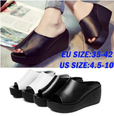 Plus Size 4.5-10 Women Summer Sandals Fashion Shoes Leisure Fish Mouth Wedge Sandals White Black