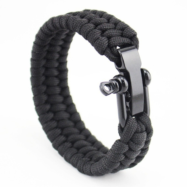 Outdoor Camping Survival Rope Paracord Bracelet Stainless Steel Free Engraving 