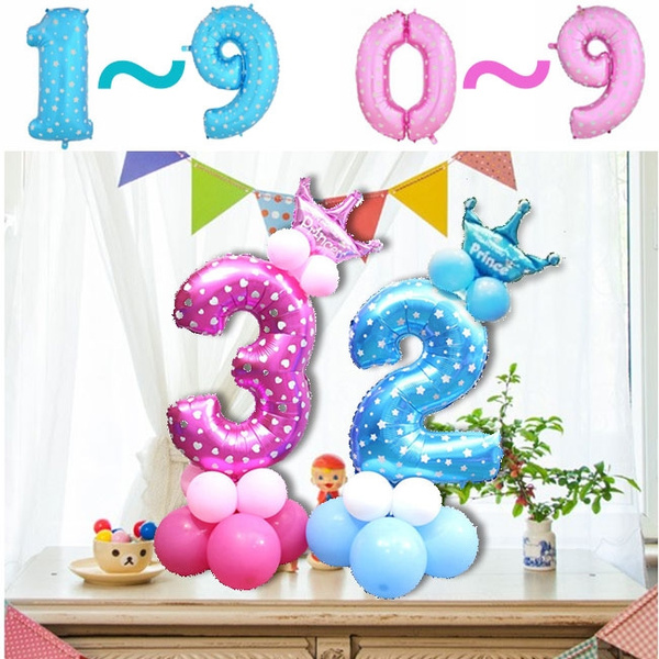 1set Diy 32 Number Helium Foil Latex Crown Balloons Kids Birthday Party Column Ballon Wedding Engagement Anniversary Anniversaire Decorations Celebration Festive Baby Shower Christening Party Supplies Wish