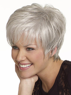 shorthairwig, silverwhitewig, heatresistantwig, Straight Hair