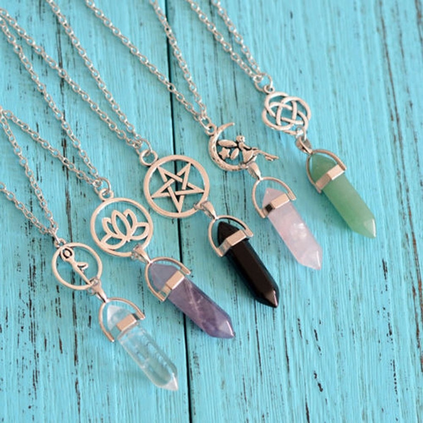 Natural Quartz Crystal Stone Point Chakra Healing Gemstone Pendant Necklace Gift Natural Quartz Crystal Stone Point Chakra Healing Gemstone Pendant Necklace Gift