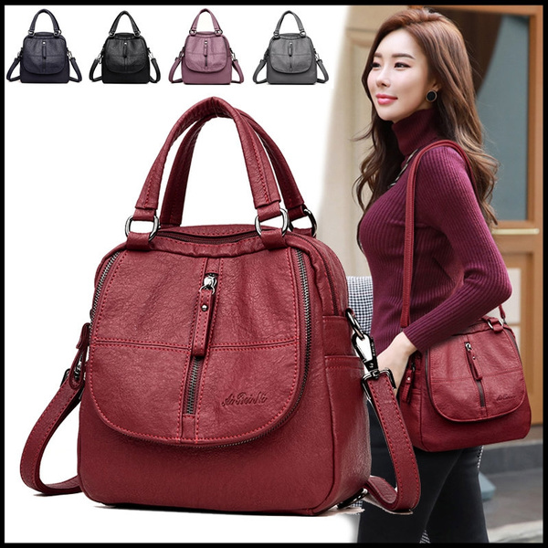 7 Colors Women's Multifunctional Soft Genuine Leather Handbag Large  Capacity Backpack Casual Totes Purses