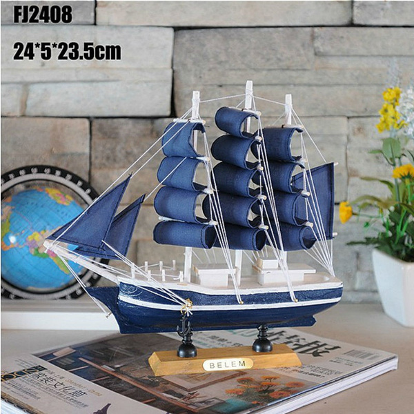 Mediterranean Wooden Sailing Ship Model Handmade Home Decoration