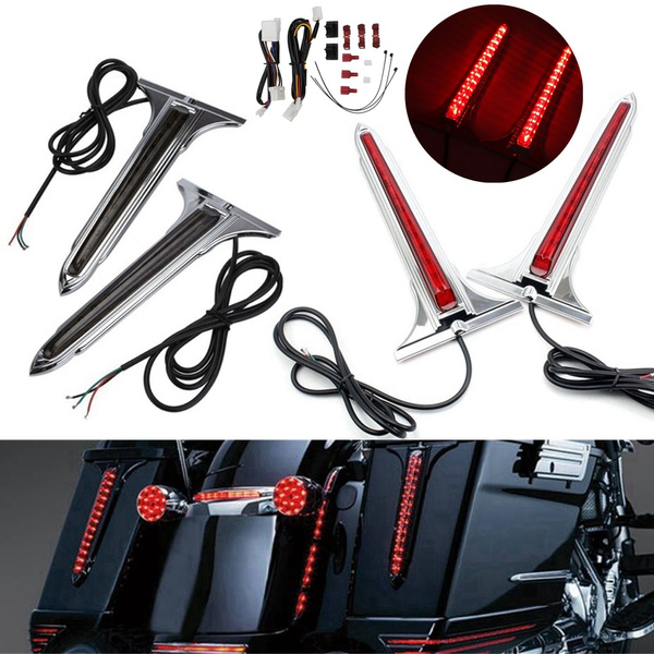 Smoke Motorcycle Saddle Bag Chrome Wedge Insert Support Tail Light LED Rear Saddlebag Accents Lights w/Red Lenses For Harley Touring Electra Road Street Glides Road Kings 