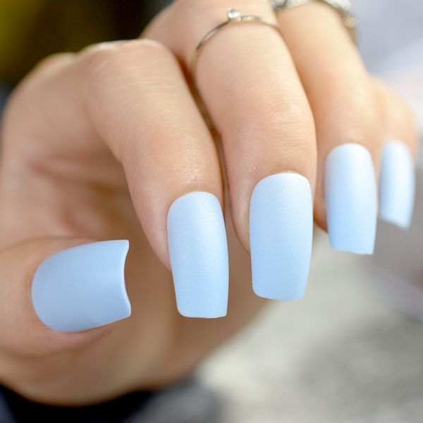 matte light blue acrylic nails