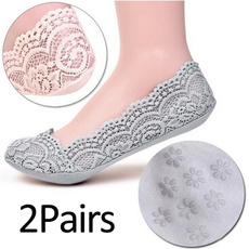 2 Pairs Women Lace Cotton Socks Antiskid Invisible Liner Socks Boat Socks