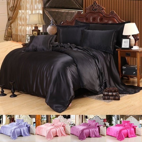 Luxury Pure Color Silk Quilt Cover, Silk Bed Set King Size