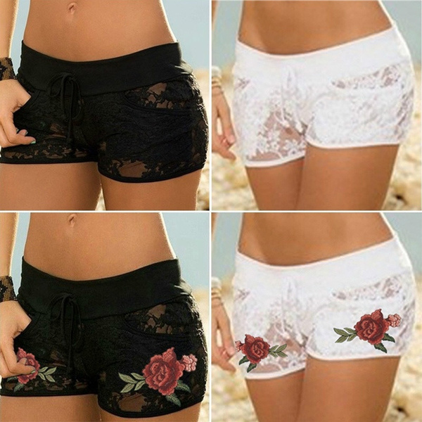 Sexy Woman's Hot Pants Fashion Shorts Black Lace Hollow Out Summer