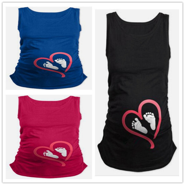 Sonnena Maternity Blouse Pregnant Cute Kid Pattern Vest Maternity Shirt Sleeveless T-Shirt Pregnant Tops 