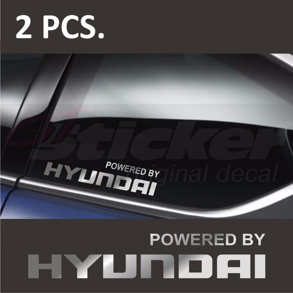 2 pcs. Powered by HYUNDAI Window Decal sticker emblem logo Silver
