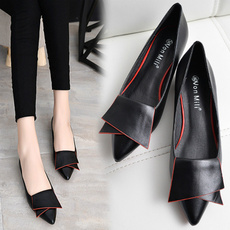 Female Shallow mouth Flats Women Point Toe Shoes  Ladies elegant office flats leather Single shoes