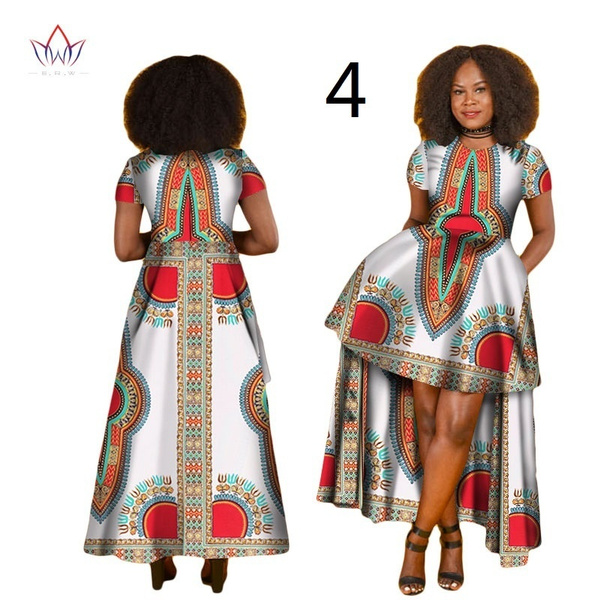 2020 Plus Size African Dresses for Women O Neck Dashiki Long Women African Clothing Robe Africaine Femme Tail Dress WY1829