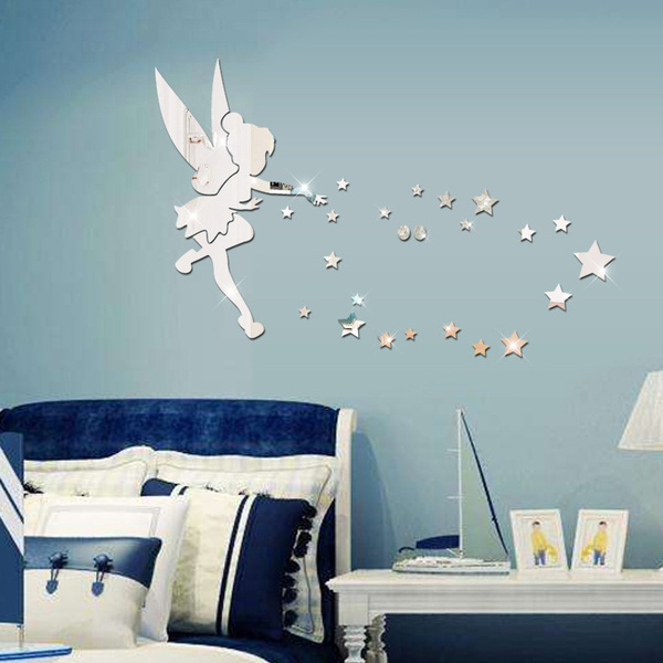 46 71cm New Fashion 3d Mirror Acrylic Wall Sticker Tinkerbell Pretty Angle Fairy Princess Stars Decal For Kids Room Home Decor Wish - Tinkerbell Home Decor