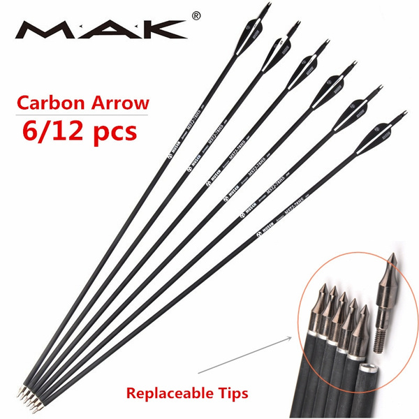 MAK 6/12PCS 28" Carbon Arrows Compound bow Archery Vanes OD 7.8mm Spine