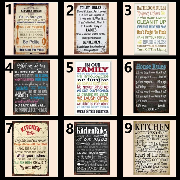 Toilet Rules Home Sweet Home Vintage Retro Style Metal Sign