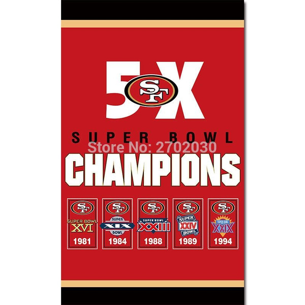 San Francisco 49ers Flag World Series Super Bowl 5x Champions Flag