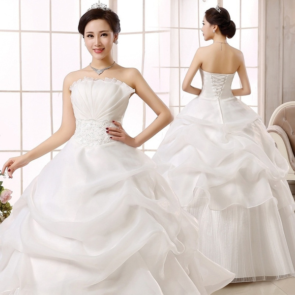 Wedding Dress 2018 New Fashion Women White Luxury Lace Strapless Floor ...