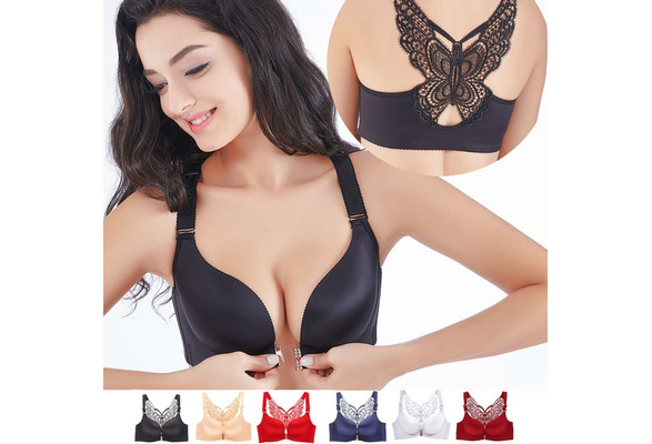 Racerback Push Up Bras For Women Front Closure Gathering Lace