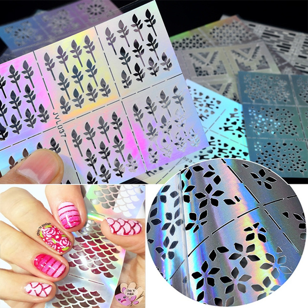 12 Style Nail Art Tips Manicure Stencil Nail Hollow Stickers Stamping  Stickers Guide Set Kit | Wish