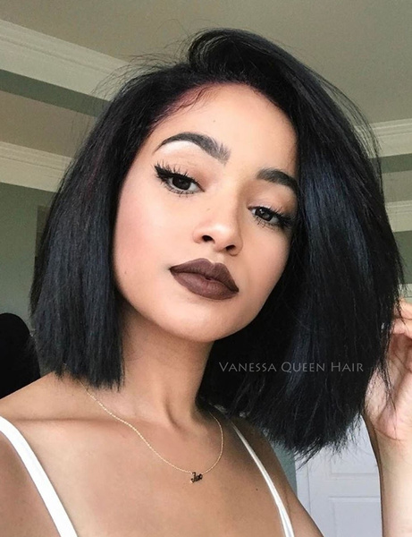 Silky Straight Short Cut Bob Wigs For Women Synthetic Lace Front Wigs ...