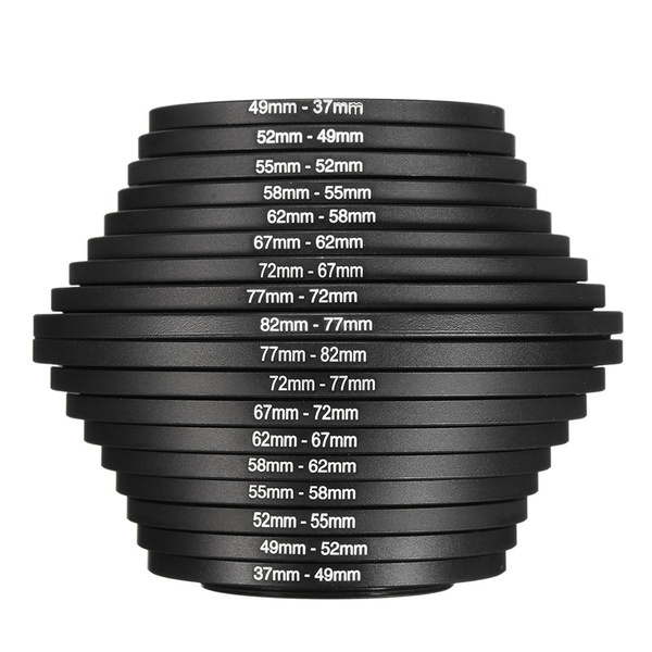 18pcs Camera Lens Filter 37 - 82mm Step Up Ring and 82 - 37mm Step