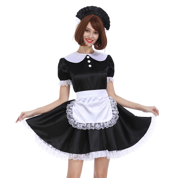 Sissy Girl Maid Satin Dress Lockable Dress cosplay costume