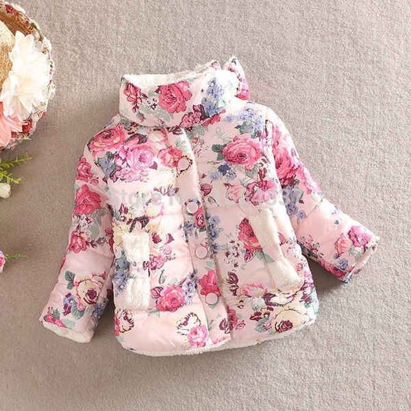 girls warm coat 2018 new baby winter long sleeve flower jacket children ...