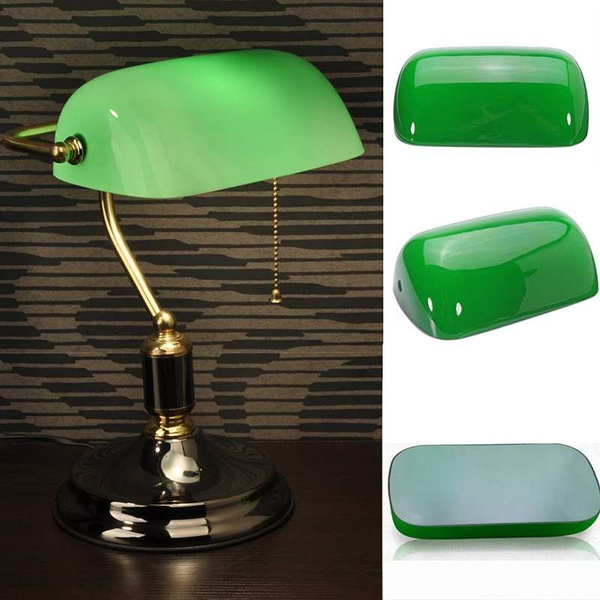 Vintage Green Glass Desk Banker Lamp Shade Cover Cased Replacement Lampshade Wish Vintage Green Glass Desk Banker Lamp, Classic Green Glass Desk Lamp