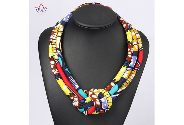 Women's African Ankara Necklace Wax Print Fabric Shawl Handmade Tribal Jewelry 