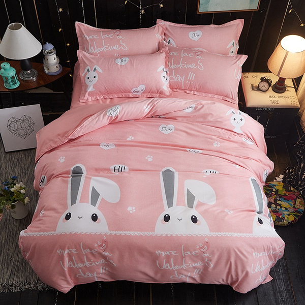 Cute Rabbit Pattern Bedding Set Single, King Size Bed Sheets And Duvet Set