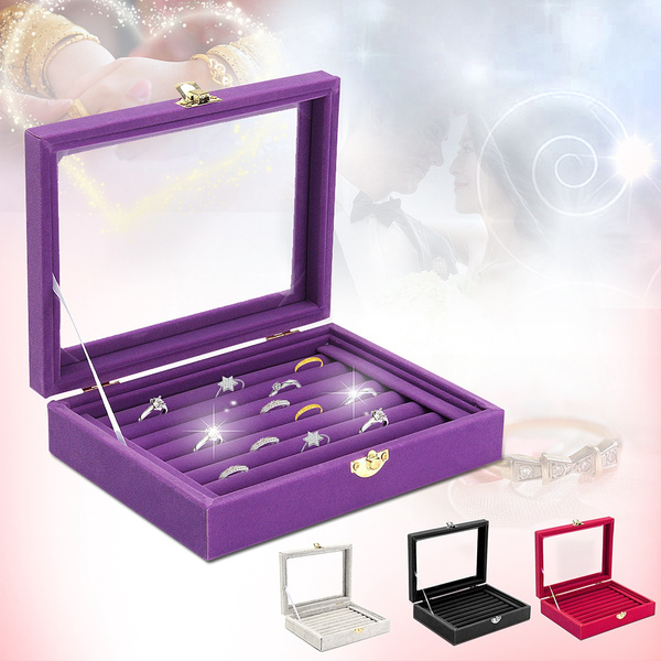 Velvet Jewelry Ring Display Organizer Case Tray Holder Earring Storage Box 