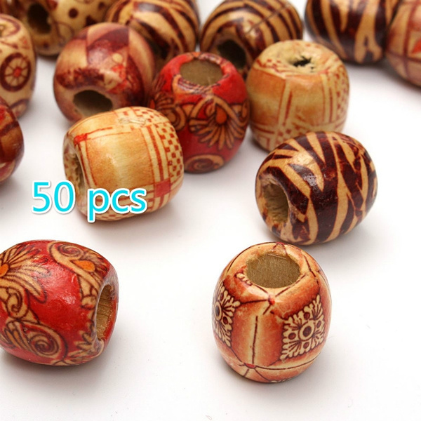 8-9mm Craftdady 180pcs Large Hole Rondelle Round Barrel Wood Beads Painted Wooden Dreadlocks Hair Braid Beads for Macrame Bracelet Jewelry Craft Making Hole