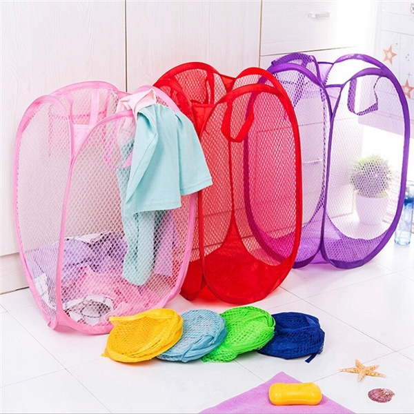 Laundry Basket Large Pop Up Foldable Mesh Hamper Washing Clothes Bag Storage Bin 