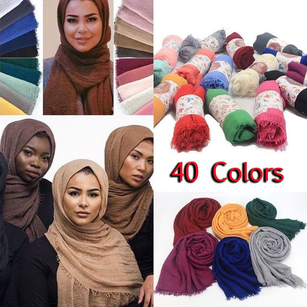 Women Cotton Viscose Maxi Crinkle Cloud Hijab Scarf Shawl Islam Muslim Scarves 