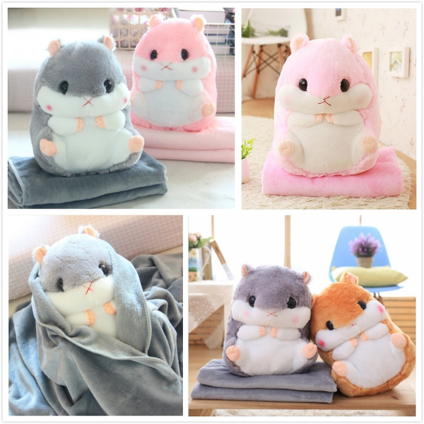 2019 Hamster Pillow+Blanket Plush Toy Pillow Bolster Portable Christmas Gift C31 