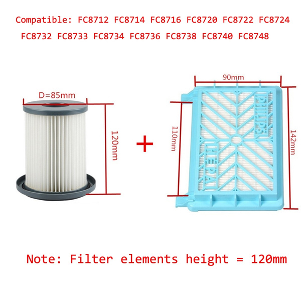 2pcs Vacuum Cleaner HEPA Filters+12cm Filter Element for Philips FC8720 FC8732 