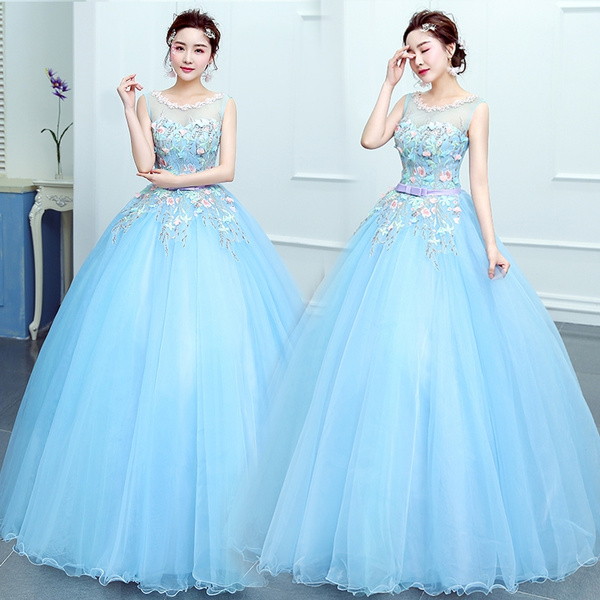 light blue quinceanera dresses ball gown tulle with lace vestido de 15 anos  15 years dress | Wish