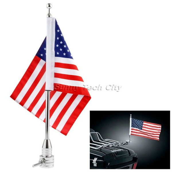 Motorcycle Motorbike Rear USA US Flag Pole Luggage Rack Mount For ...