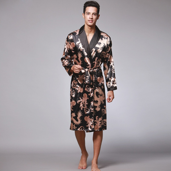 Double-Face Chinese Silk Men's Kimono Robe Gown Bathrobe Dress Pajamas Sleepwear 