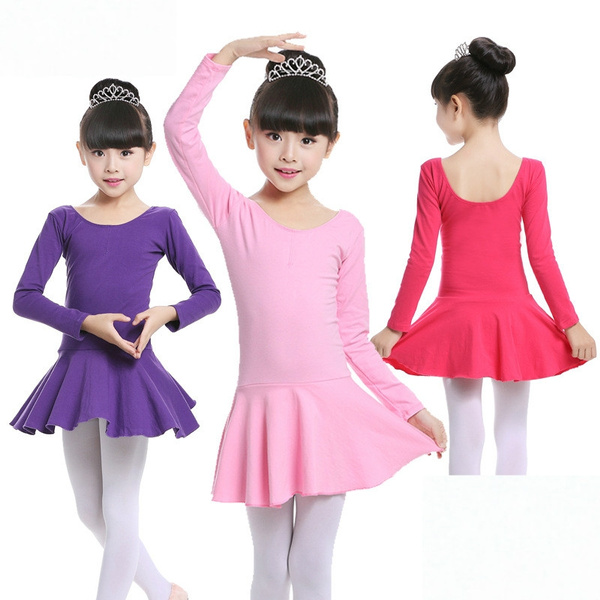 Kids Girls Long Sleeve Chiffon Ballet Dancer Leotard Dress Princess ...