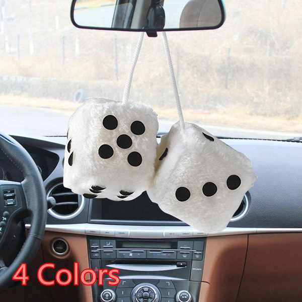 Pack of 2 Cute Car Decoration Plush Fuzzy Dice Rear View Mirror Hanger