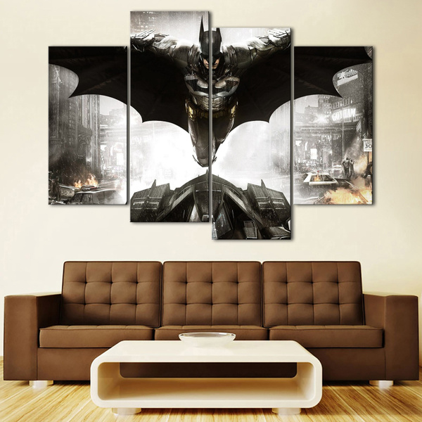 Batman Arkham Knight 4 Panel Hd Canvas Print Home Decor Living Room Bedroom Wall Art Fashion Beauty Oil Paintings Gift Wish - Batman Wall Art Home Decor
