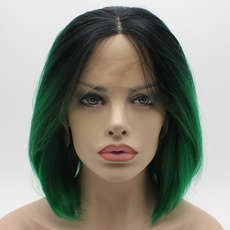wig, Synthetic Lace Front Wigs, Shorts, darkrootgreenombrewig