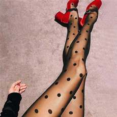 New Style Pantyhose Women's Fashion Tights Big Polka Dots Entirely Seamless Sexy Sheer Long Stockings Tight for Lady Girls Pantyhose Clothes Black Leggings