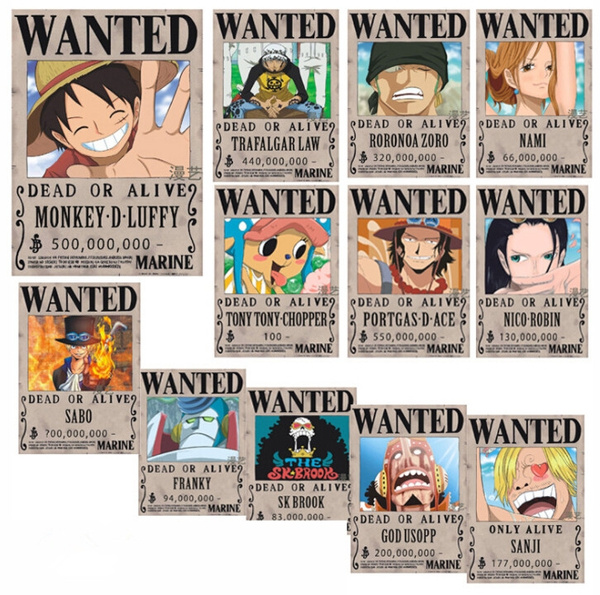 12pcs Set Newest One Piece Straw Hat Pirates Set Luffy Ace Zoro Chopper Wanted Poster After Dressrosa Ko Donquixote Doflamingo And D Ace Law Sabo Wish